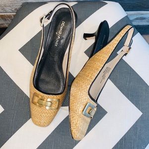 ⬇️$219 PLINER resort slingback rattan gold buckle